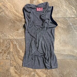 Sweet & Sinful Womens Small Navy Stripe Ruffle Open‎ Front Cardigan Vest Crochet